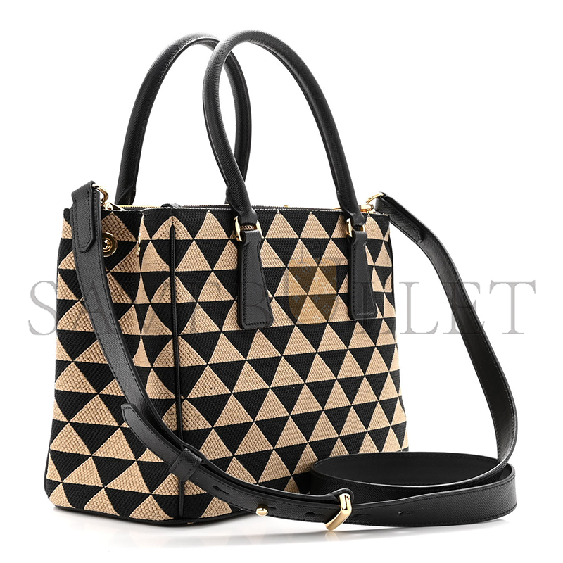 PRADA BEIGE SMALL SYMBOLE EMBROIDERED FABRIC BAG 1BA863 (28*19.5*12cm) 